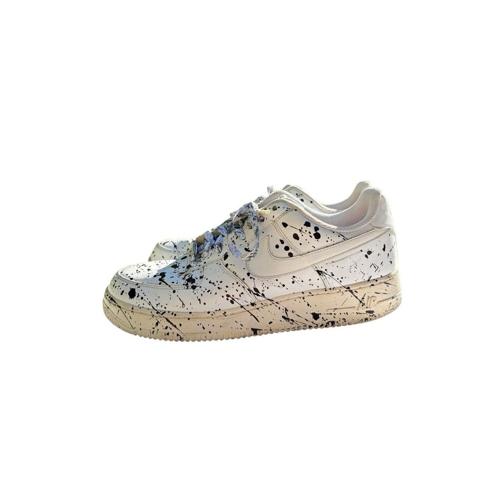 Nike Air Force 1 Low Custom Black Paint Splatter Mens 9.5 White Pre-Owned